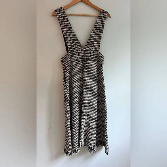 ZARA MIDI TWEED HERRINGBONE PINAFORE JUMPER DRESS BLACK WHITE BUTTONS MEDIUM - Picture 12 of 15